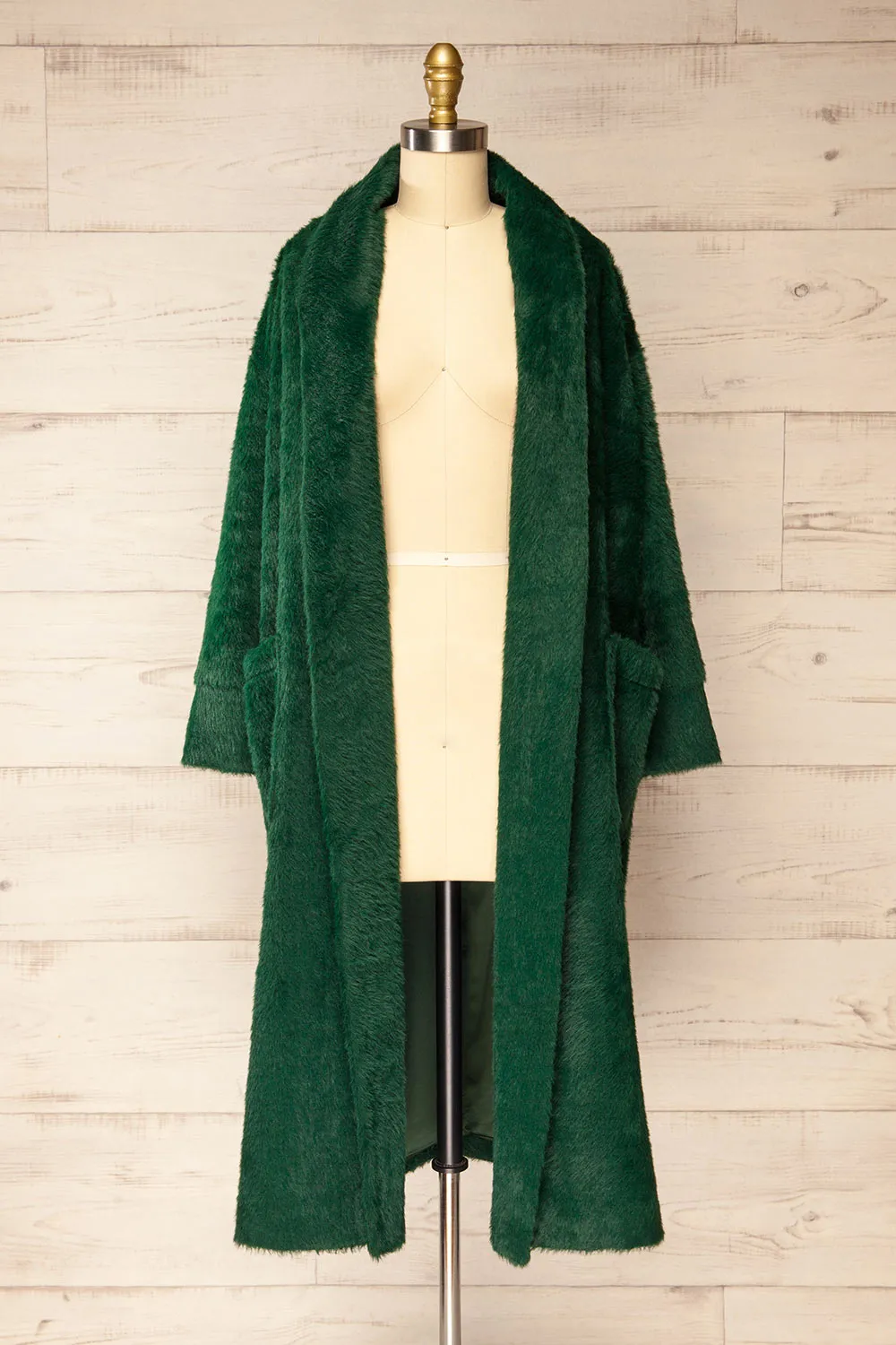 Bartin Green | Open-Front Faux Fur Coat