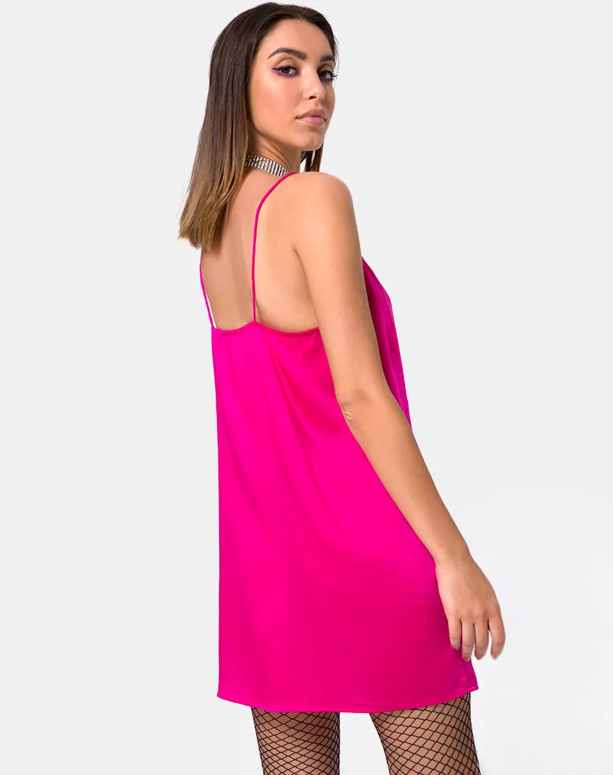 Batista Slip Dress in Fuchsia Satin Pink