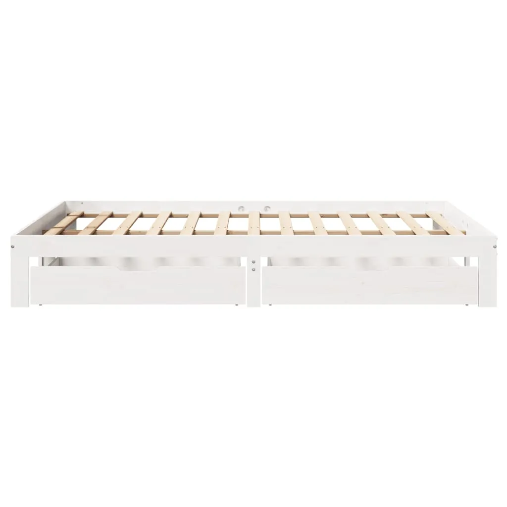 Bed Frame with Drawers White 140x200 cm Solid Wood Pine