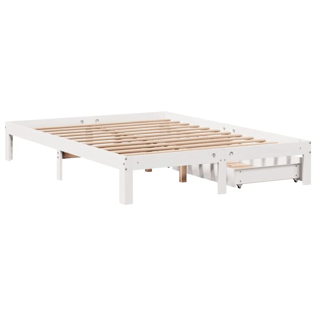 Bed Frame with Drawers White 140x200 cm Solid Wood Pine