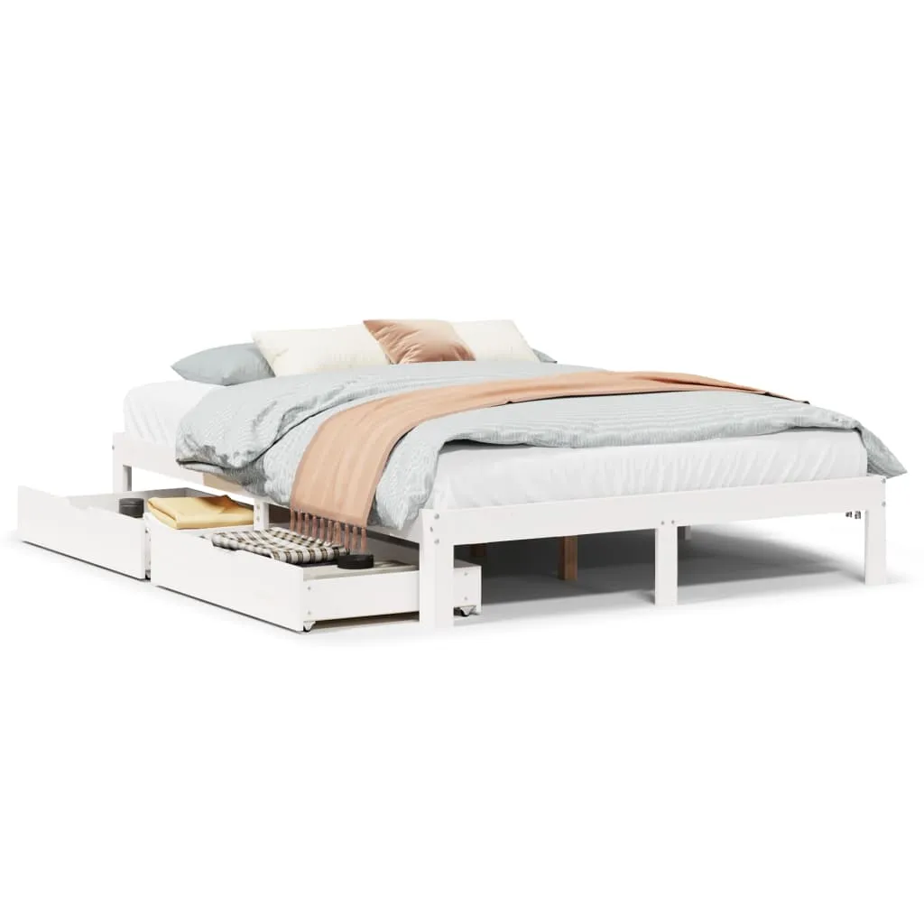 Bed Frame with Drawers White 140x200 cm Solid Wood Pine