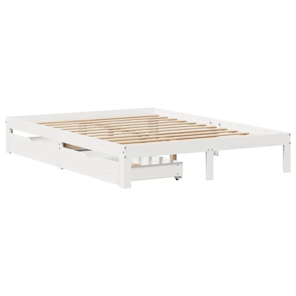 Bed Frame with Drawers White 140x200 cm Solid Wood Pine