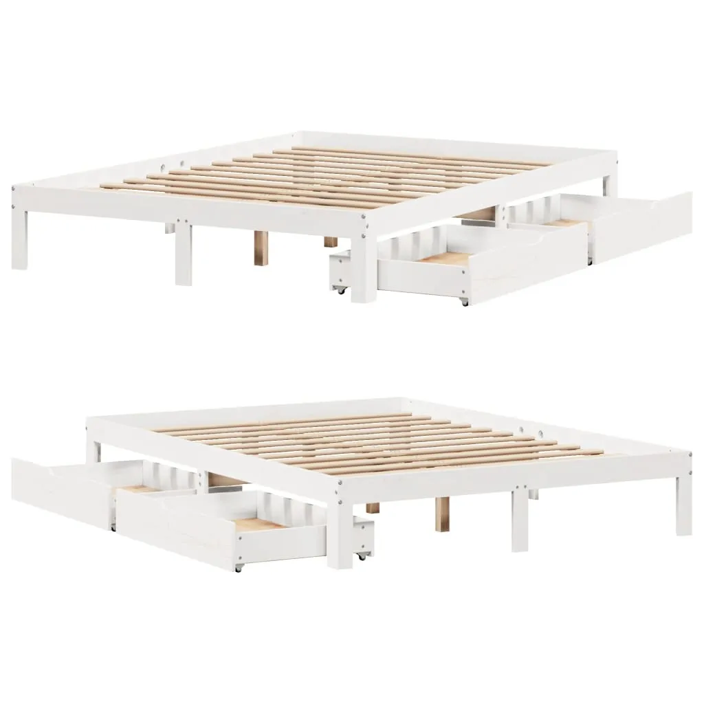 Bed Frame with Drawers White 140x200 cm Solid Wood Pine