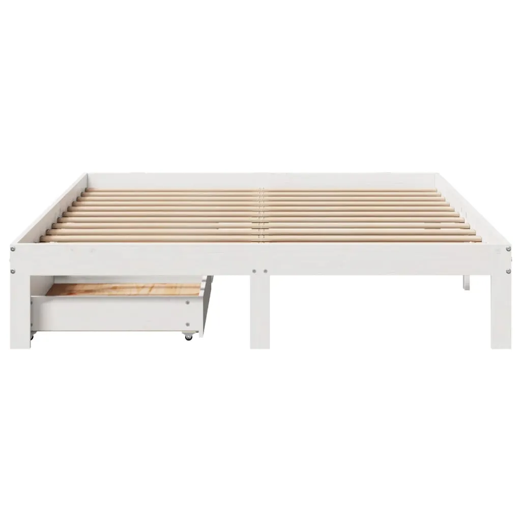 Bed Frame with Drawers White 140x200 cm Solid Wood Pine