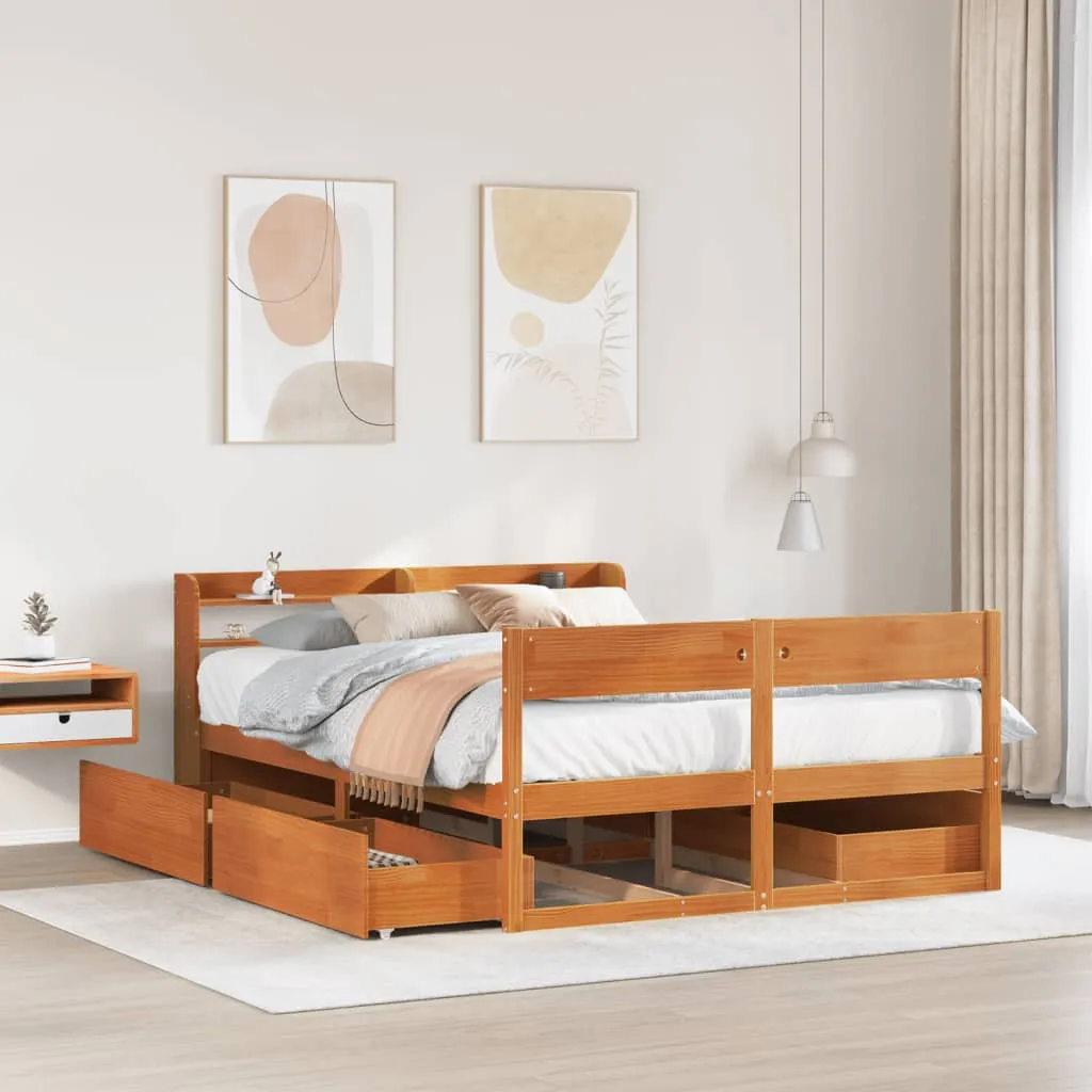 Bed Frame without Mattress Wax Brown 120x190 cm Small Double Solid Wood Pine