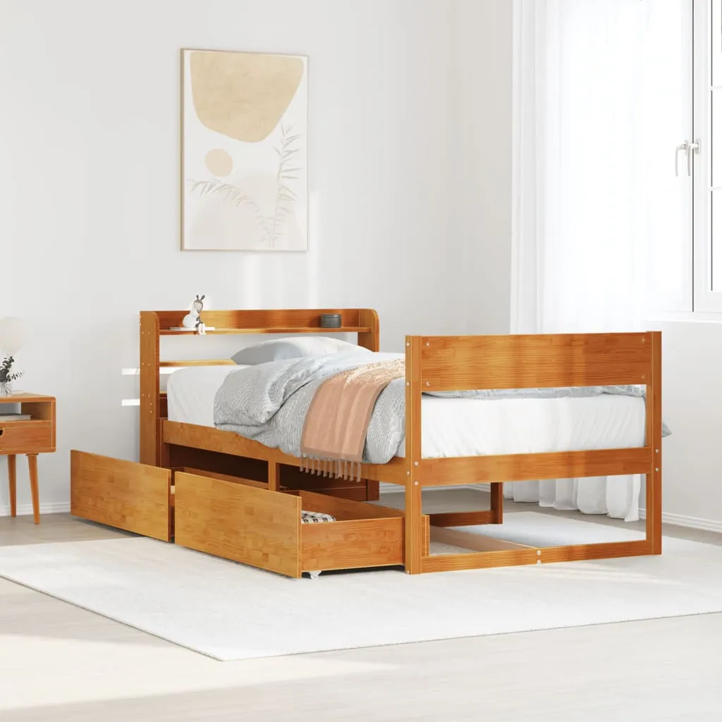 Bed Frame without Mattress Wax Brown 75x190 cm Small Single Solid Wood Pine