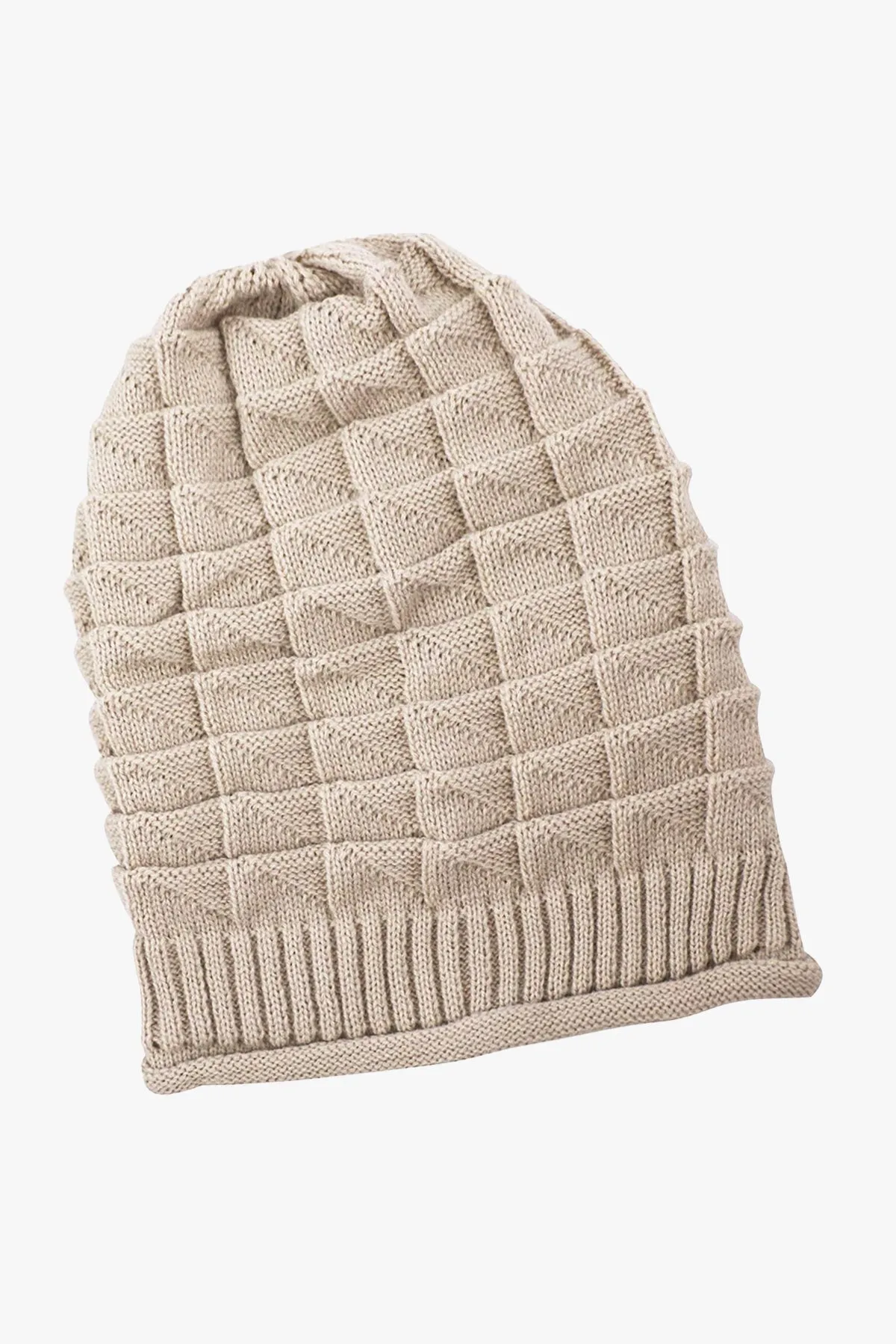 Beige Knitted Baggy Beanie - W22 - UBH0022