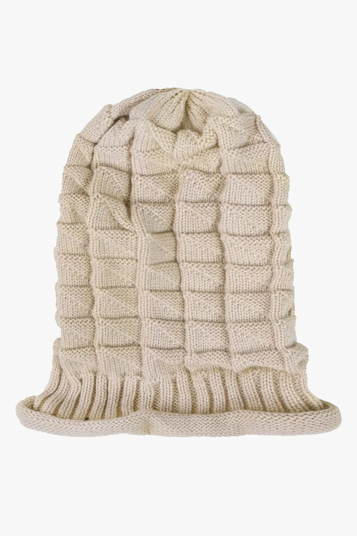 Beige Knitted Baggy Beanie - W22 - UBH0022