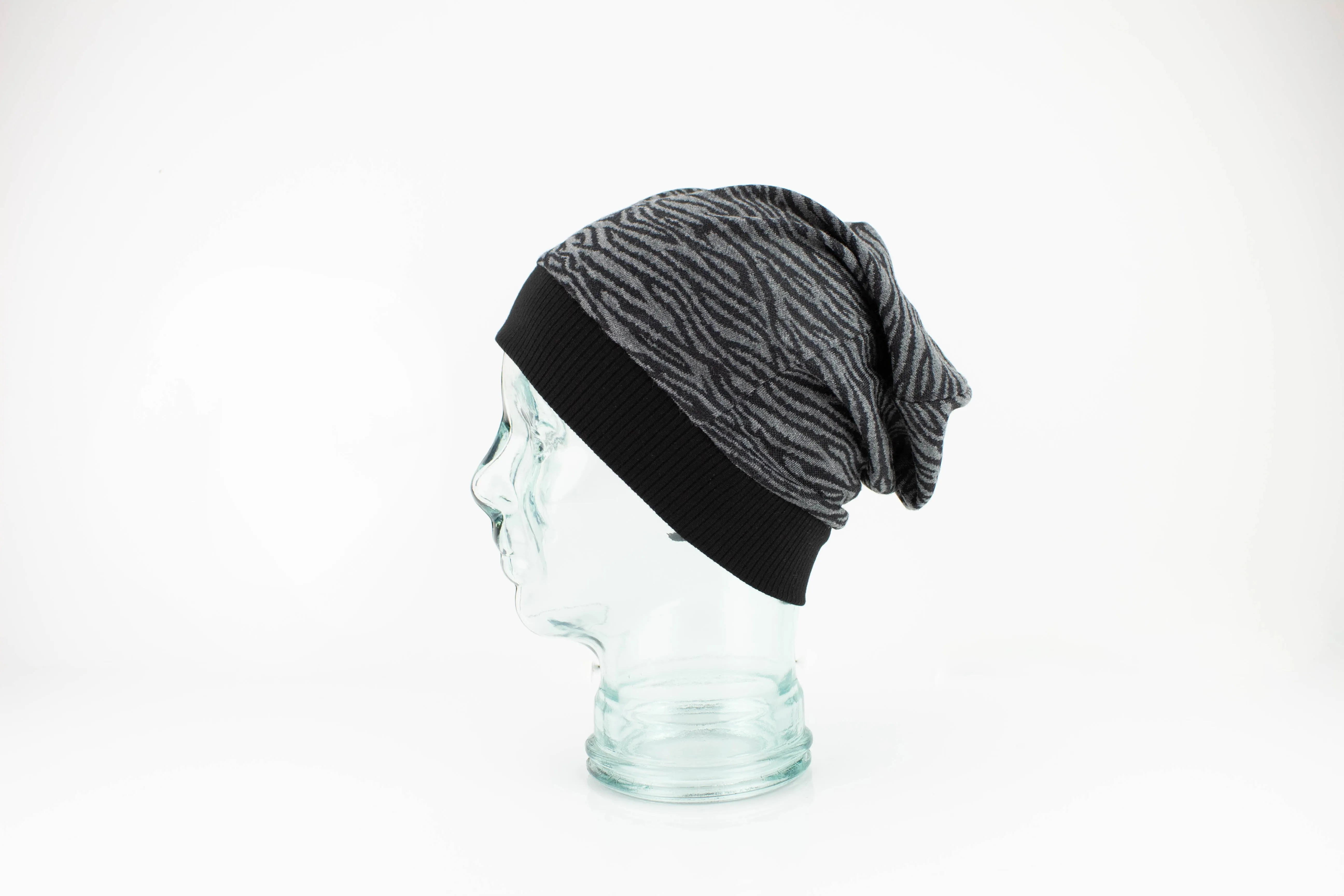 Black and Gray Animal Print Slouchy Beanie