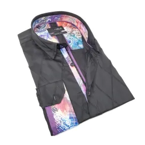 Black Diamond Button Down Jacquard Shirt W/ Colorful Trim