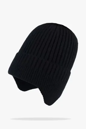 Black Knitted Earflap Beanie - W22 - UBH0001