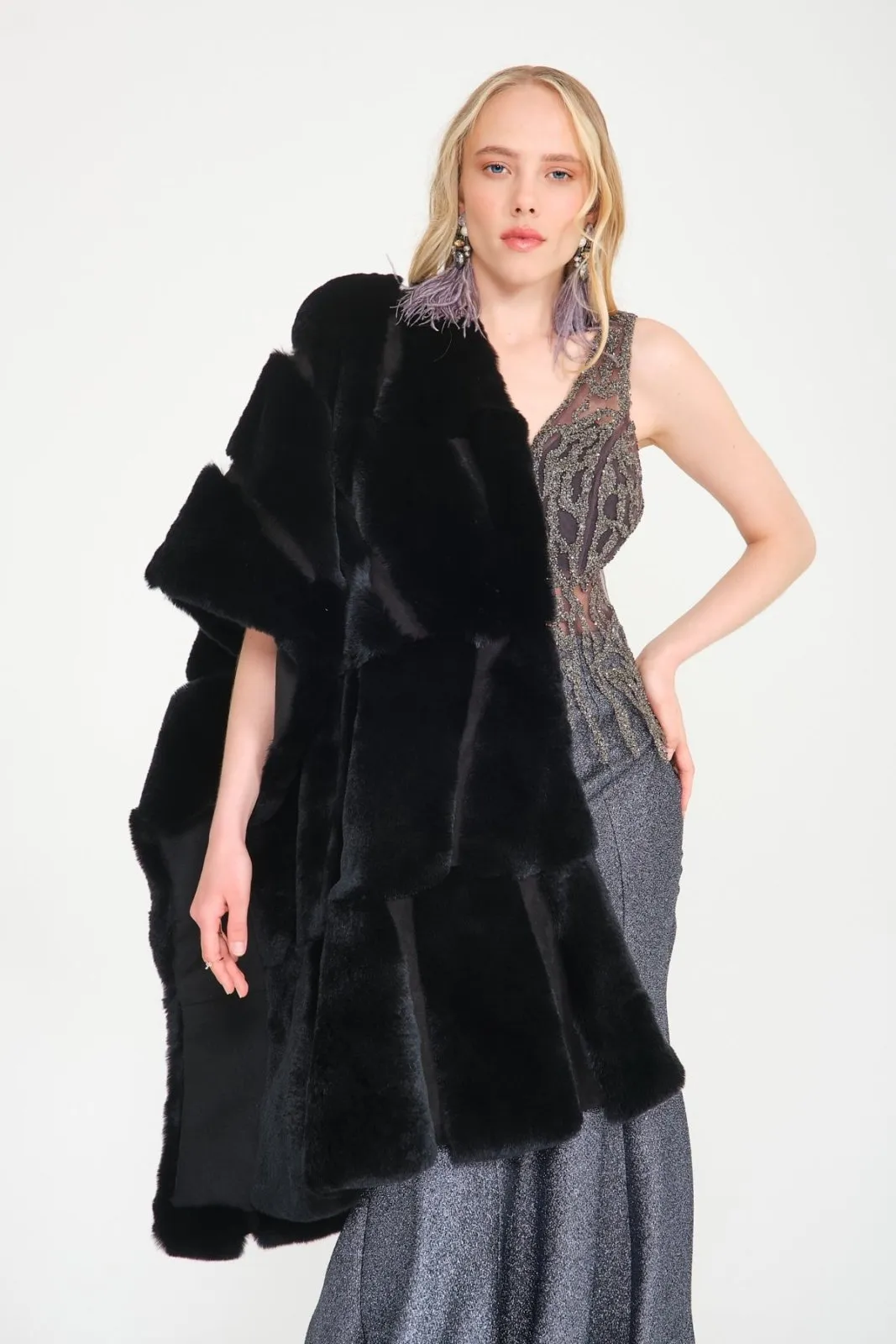 Black Rex Fur Shawl