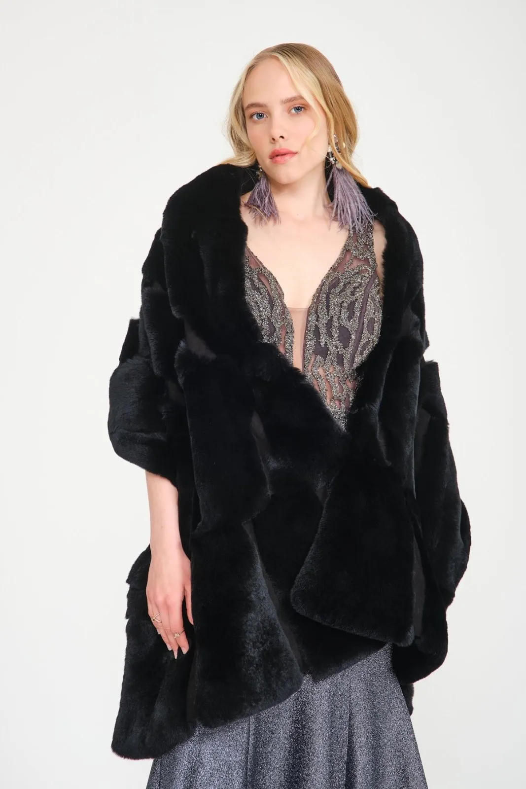 Black Rex Fur Shawl