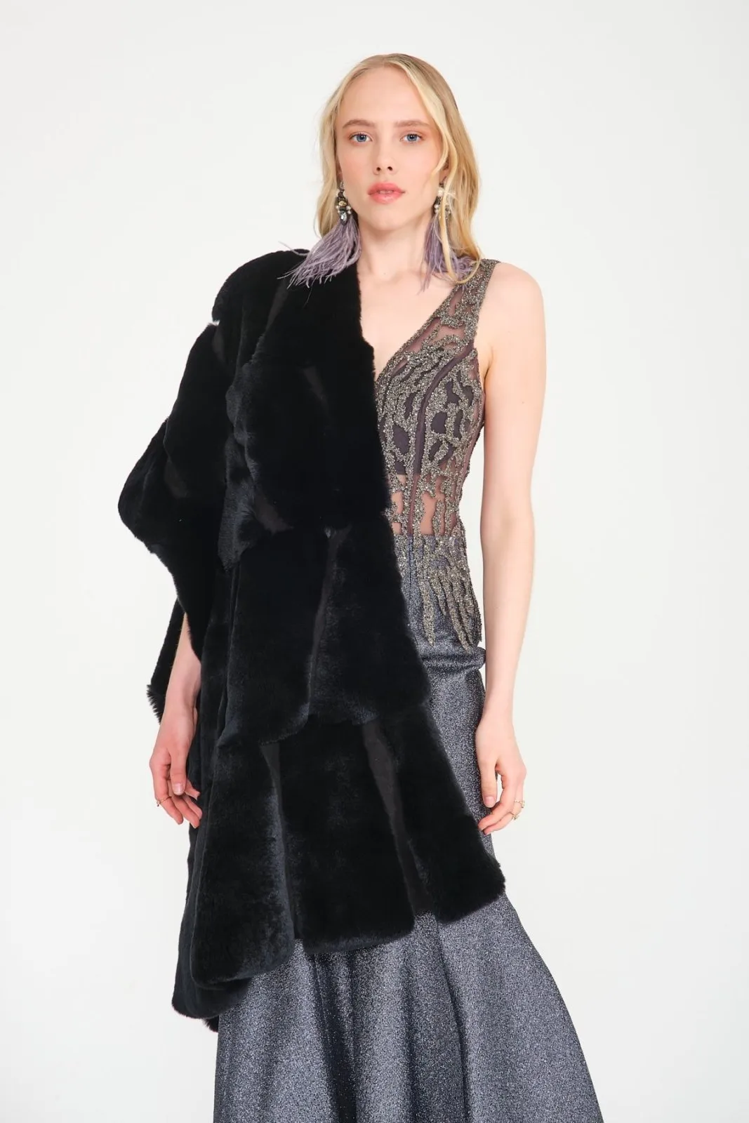 Black Rex Fur Shawl