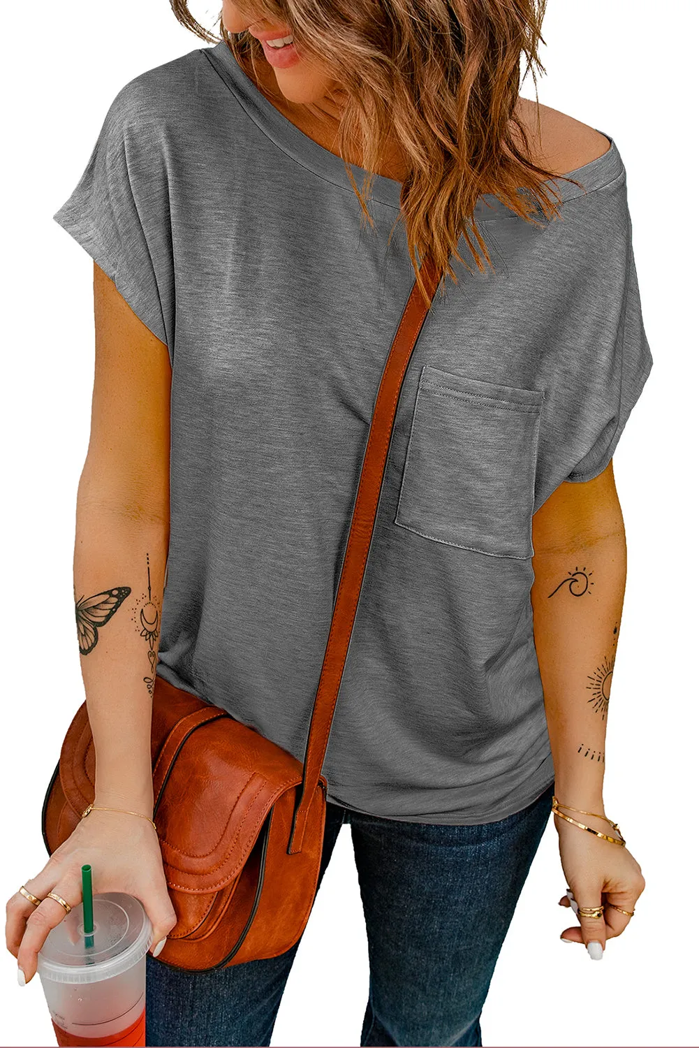 Black Short Sleeve Basic T Shirt with Patch Pocket