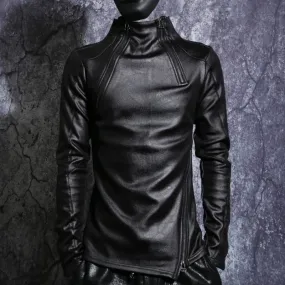 Black Stand Collar  Gothic Slim Fit Punk Men Faux Leather Jacket