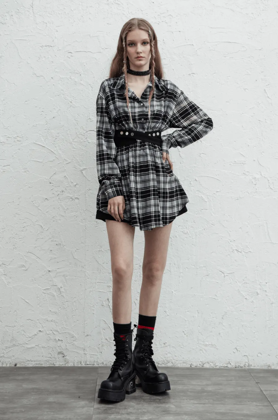 Black White Plaid Punk Gothic Detachable Dress