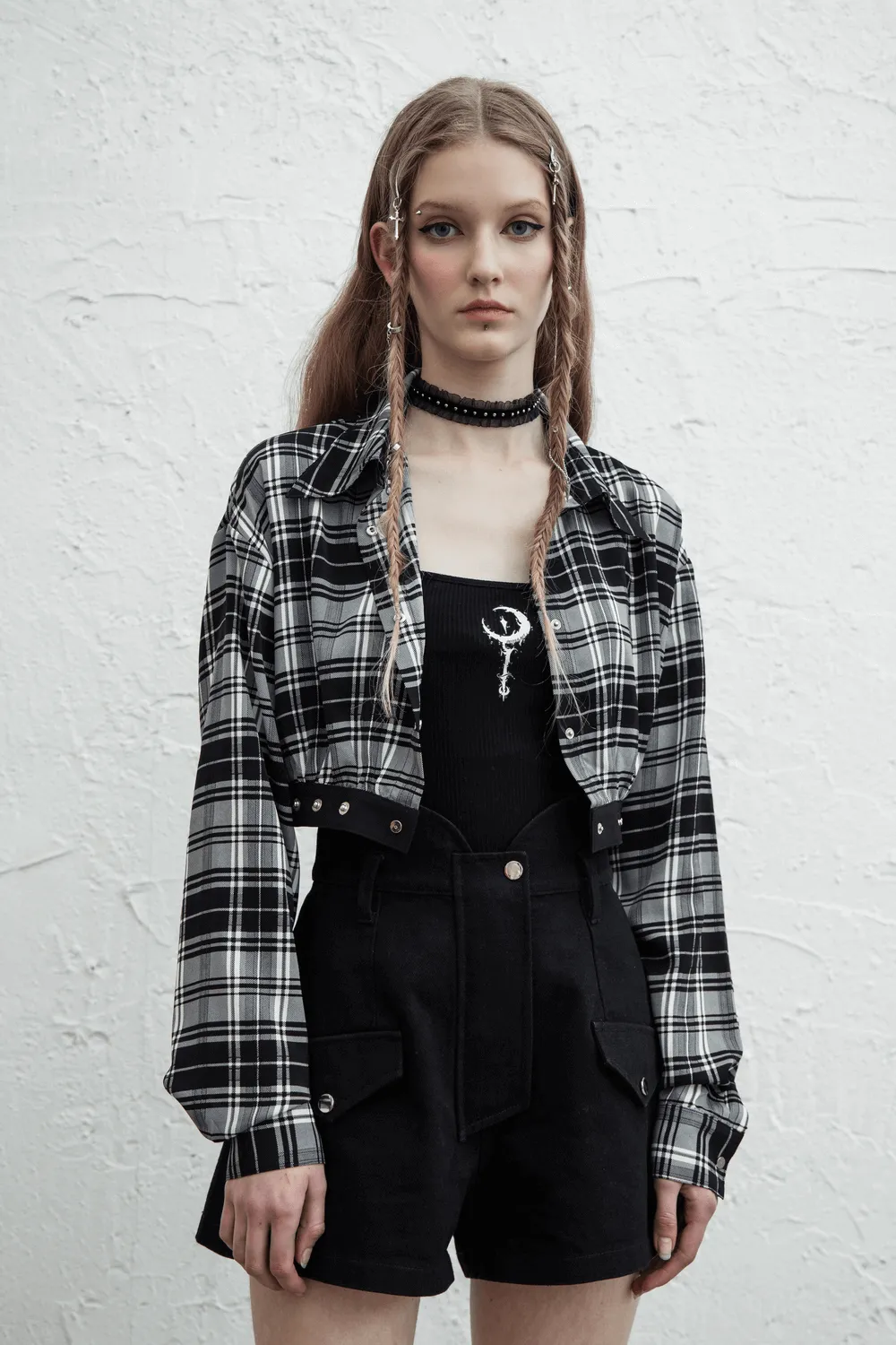 Black White Plaid Punk Gothic Detachable Dress