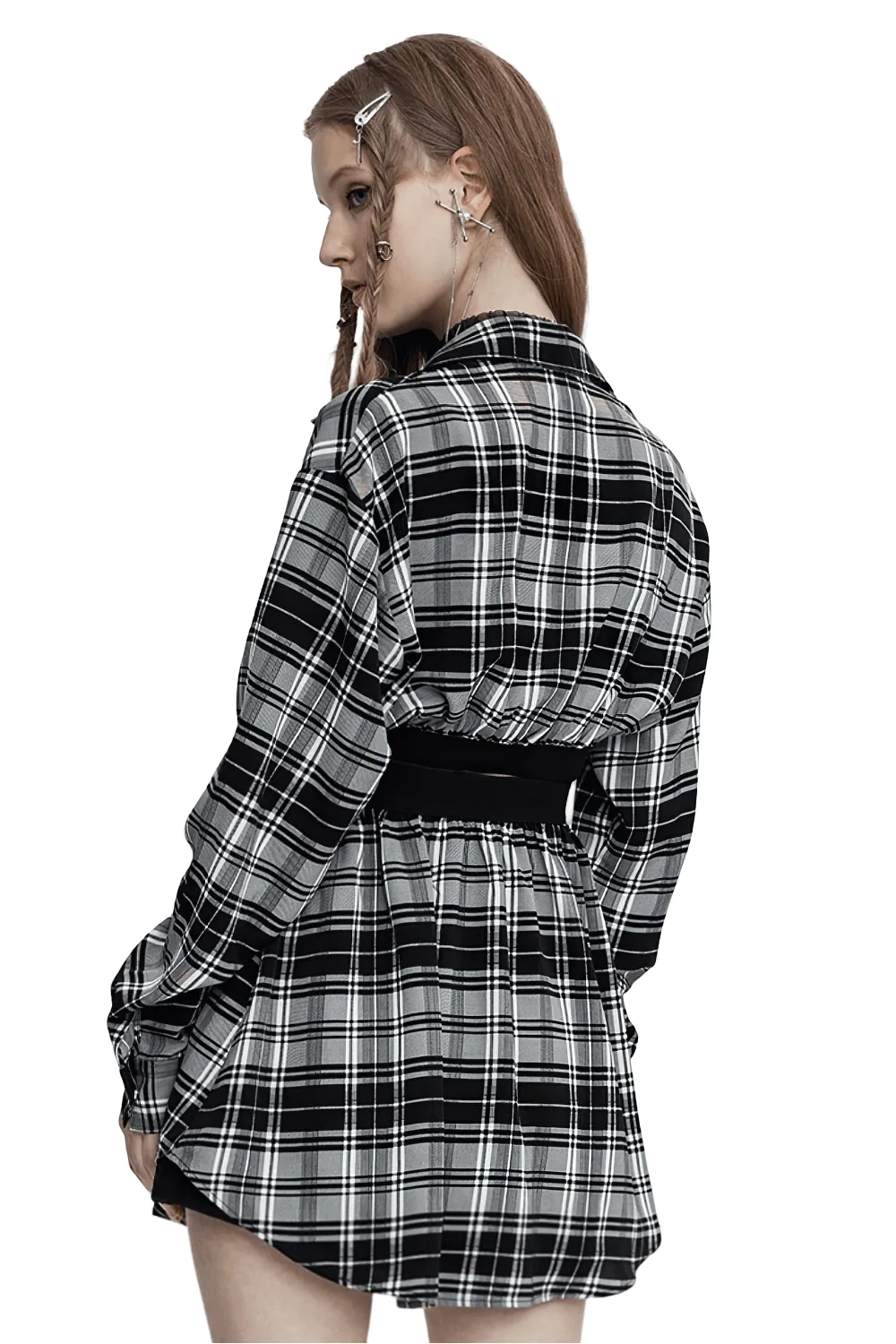 Black White Plaid Punk Gothic Detachable Dress