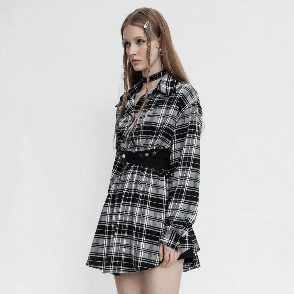 Black White Plaid Punk Gothic Detachable Dress