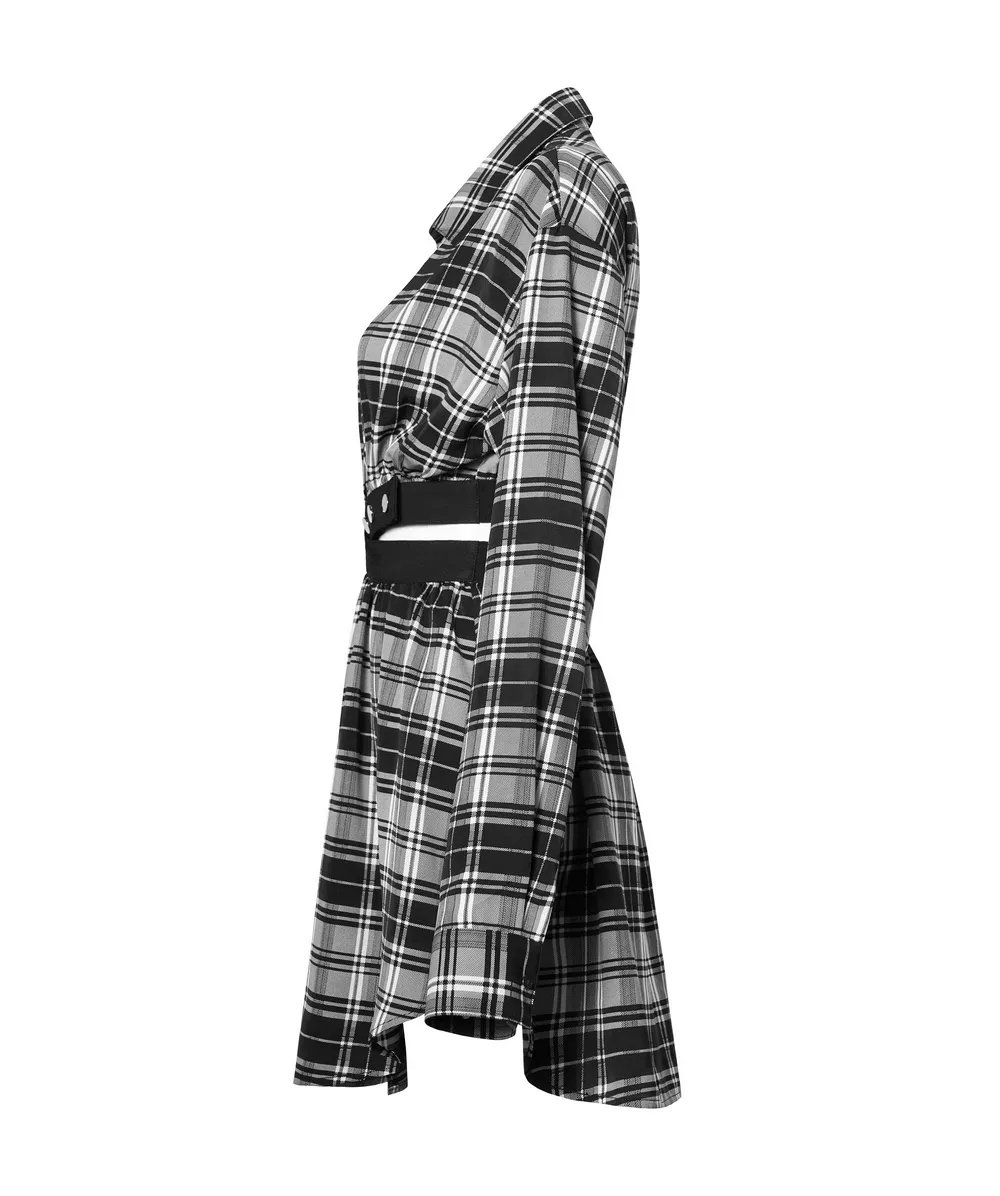 Black White Plaid Punk Gothic Detachable Dress