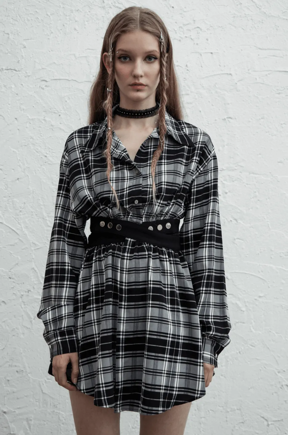 Black White Plaid Punk Gothic Detachable Dress