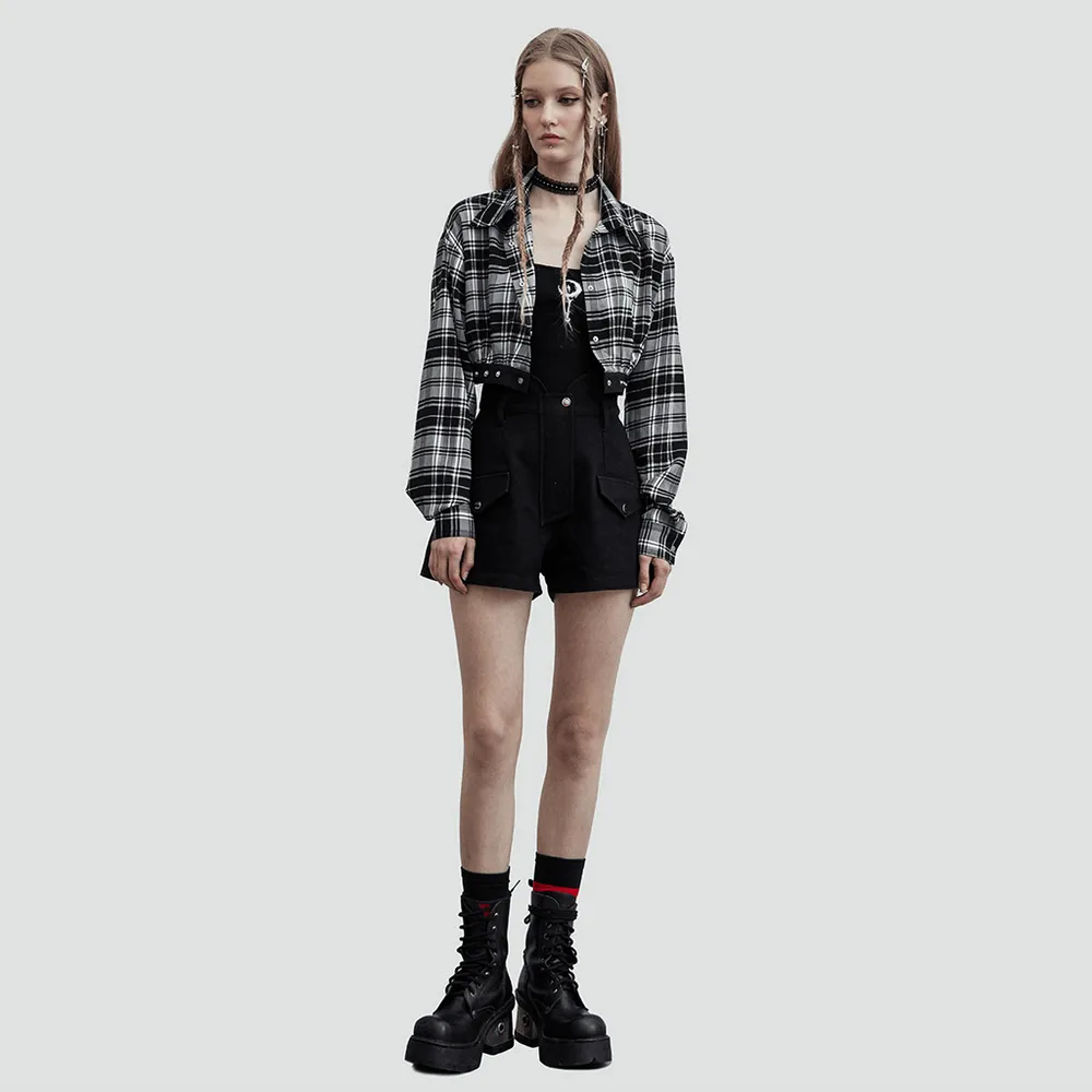 Black White Plaid Punk Gothic Detachable Dress