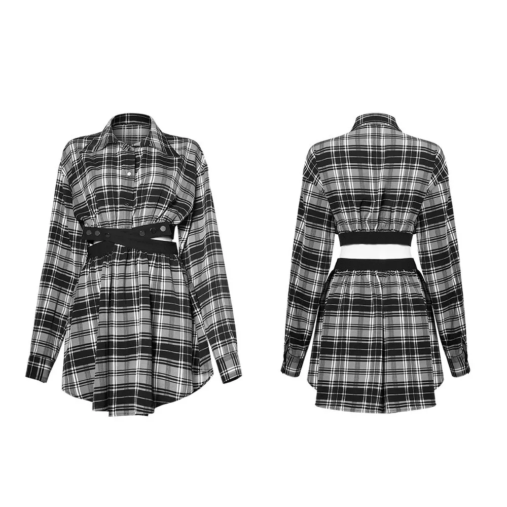 Black White Plaid Punk Gothic Detachable Dress