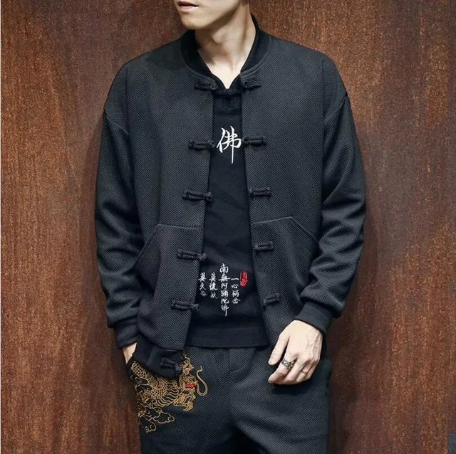 Black with Embroidery Chinese Style Men Jacket