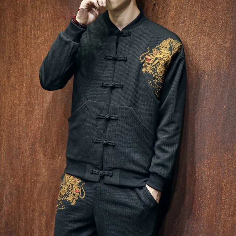 Black with Embroidery Chinese Style Men Jacket