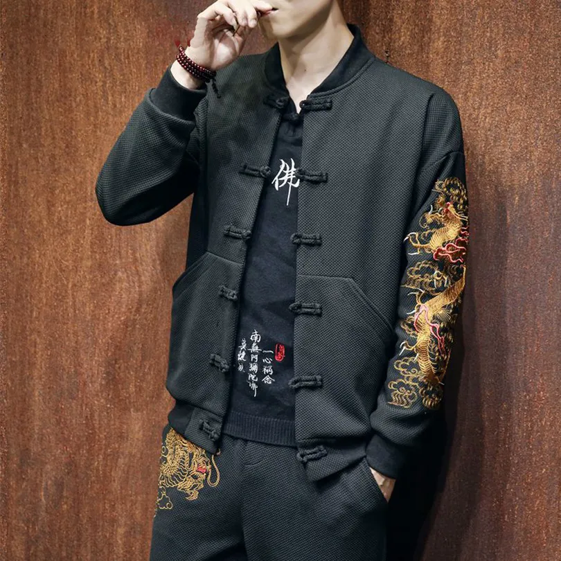 Black with Embroidery Chinese Style Men Jacket