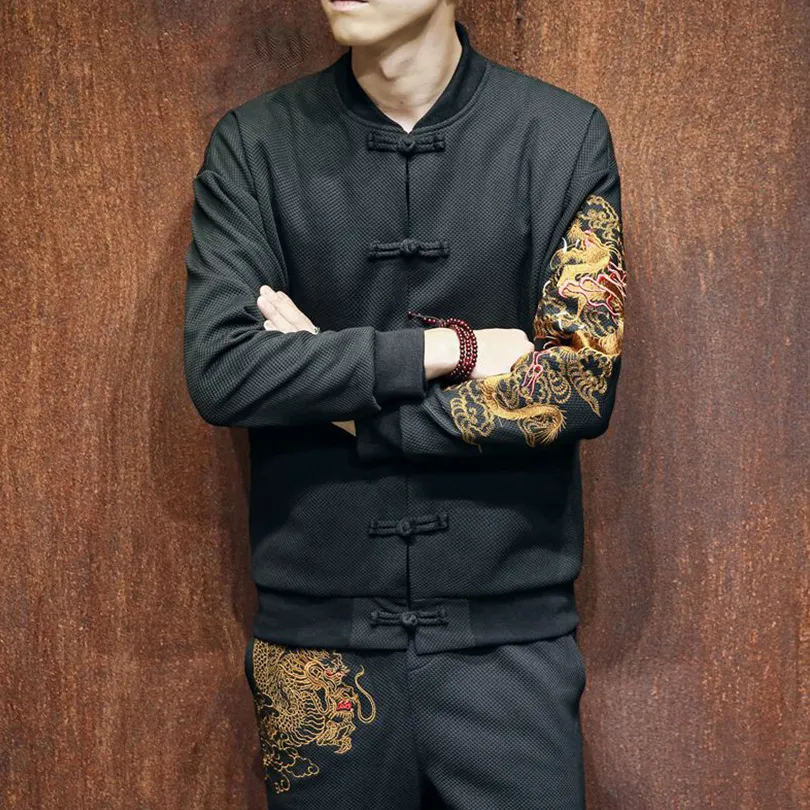 Black with Embroidery Chinese Style Men Jacket