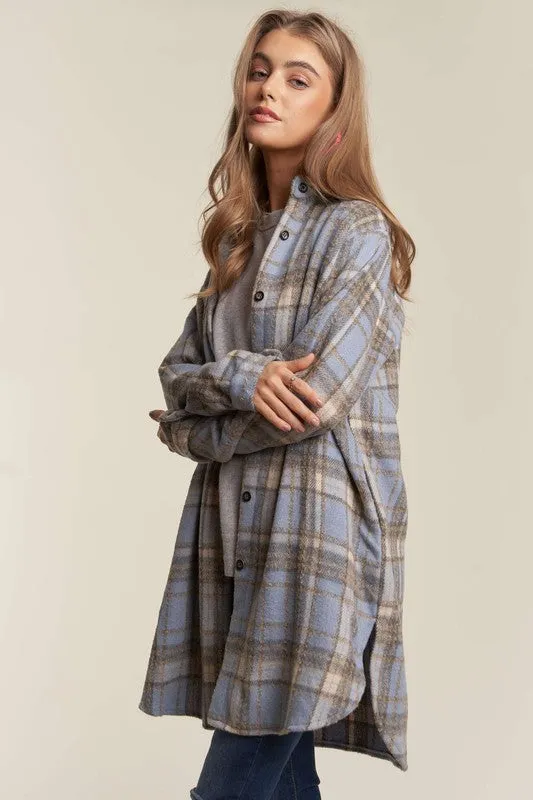 Blue Button Down Flannel Shacket