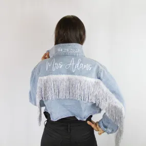 (Blue Fringe) Custom Mrs. Last Name Denim Jacket