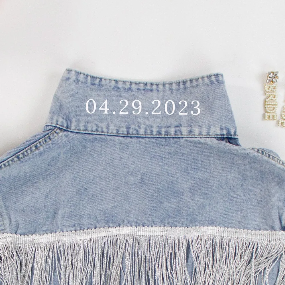 (Blue Fringe) Custom Mrs. Last Name Denim Jacket