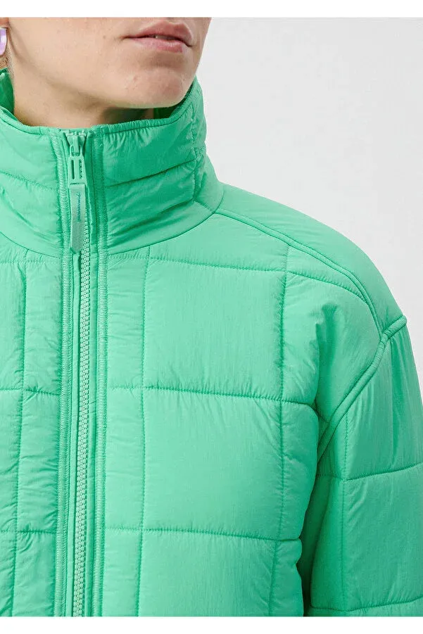 Blue Women's Stand Collar Green Puffer Coats