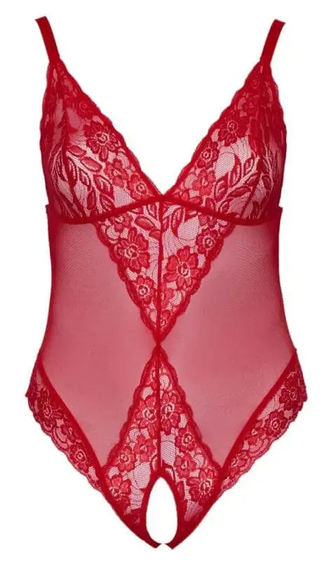 Bodysuit with Open Crotch - Red- by Cottelli