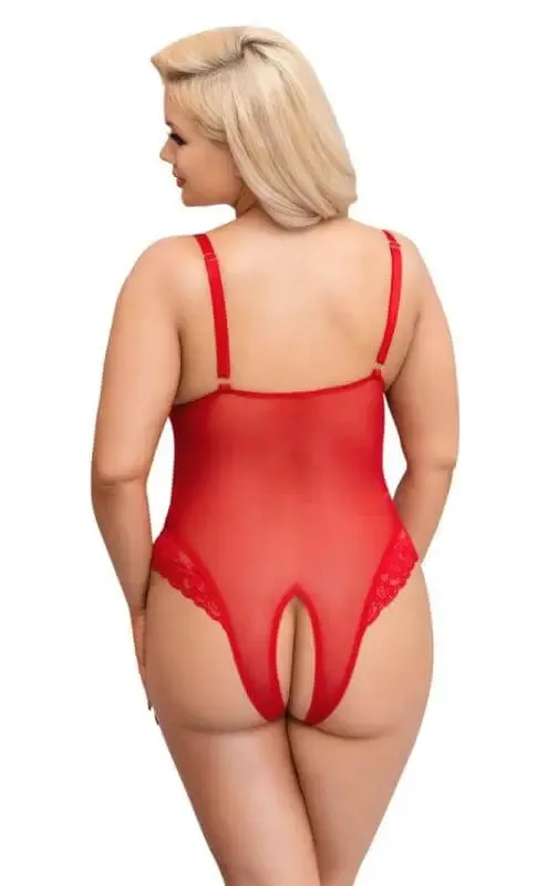 Bodysuit with Open Crotch - Red- by Cottelli