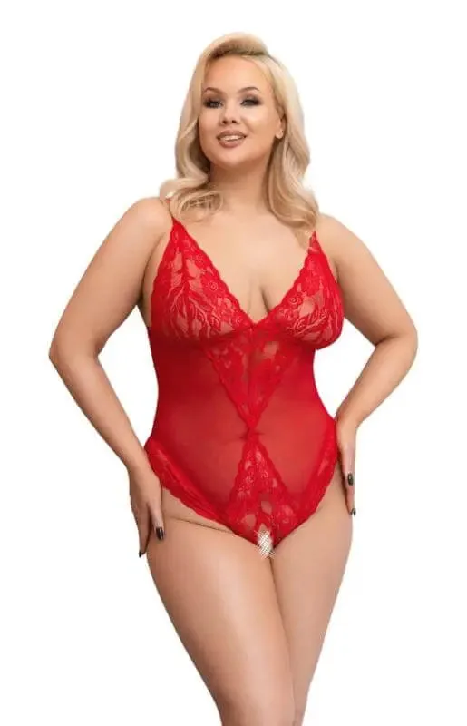 Bodysuit with Open Crotch - Red- by Cottelli