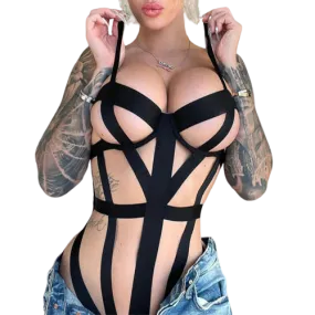 Bondage Cross Strap  | Cup less Bra | Body Suit | Adjustable