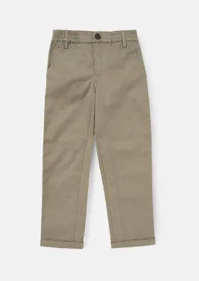 Boys Solid Cotton Green Smart Chino Pants