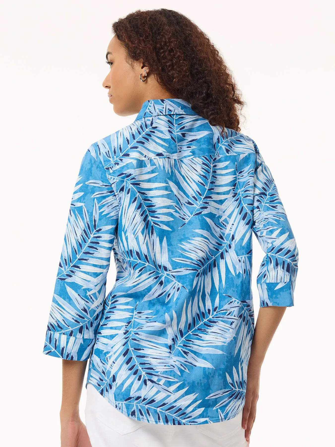 Button Front Tropical Shirt, Printed Linen