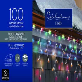 Celebrations LED M5 Multicolored 100 ct Icicle Christmas Lights 6.3 ft.