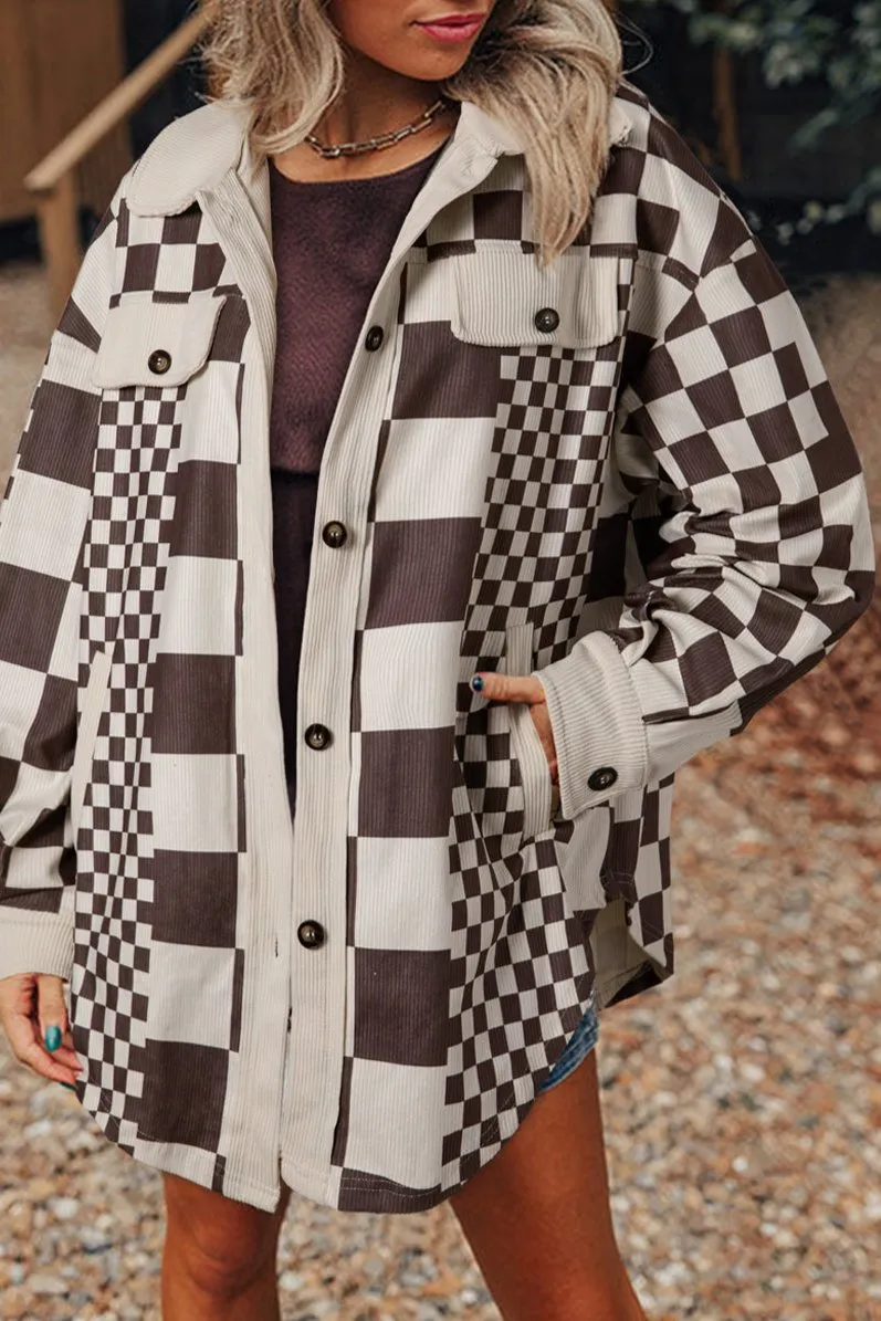 Checker Patchwork Corduroy Shacket