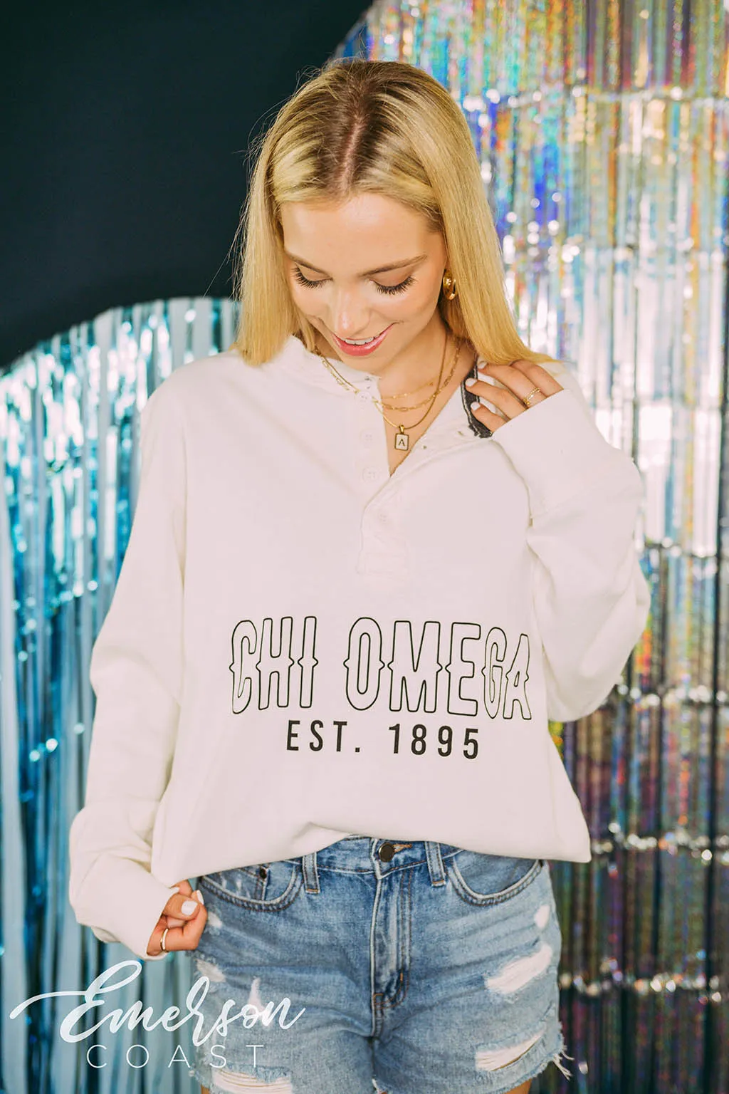 Chi Omega White PR Long Sleeve Thermal Henley