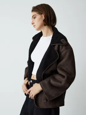 CHICMY- Fleece Lined Shearling Leather Flight Jacket