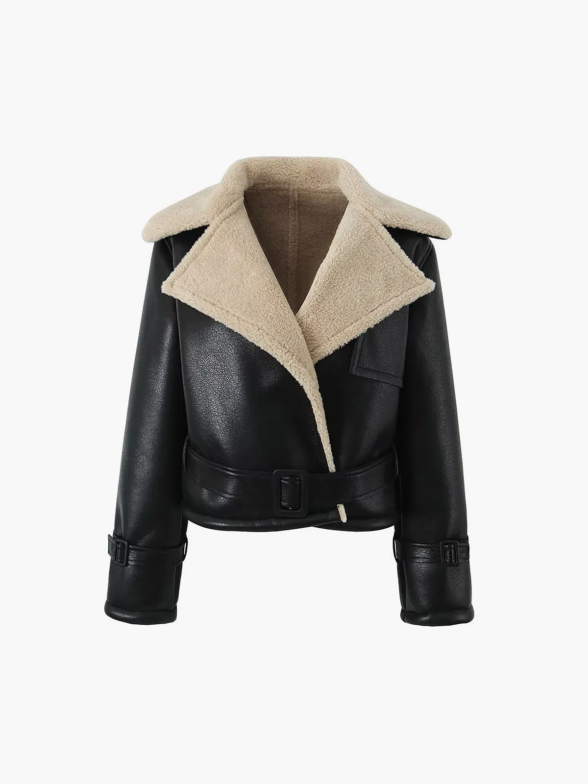 CHICMY- Too Blessed Sherpa Lined Shearling Leather Flight Jacket