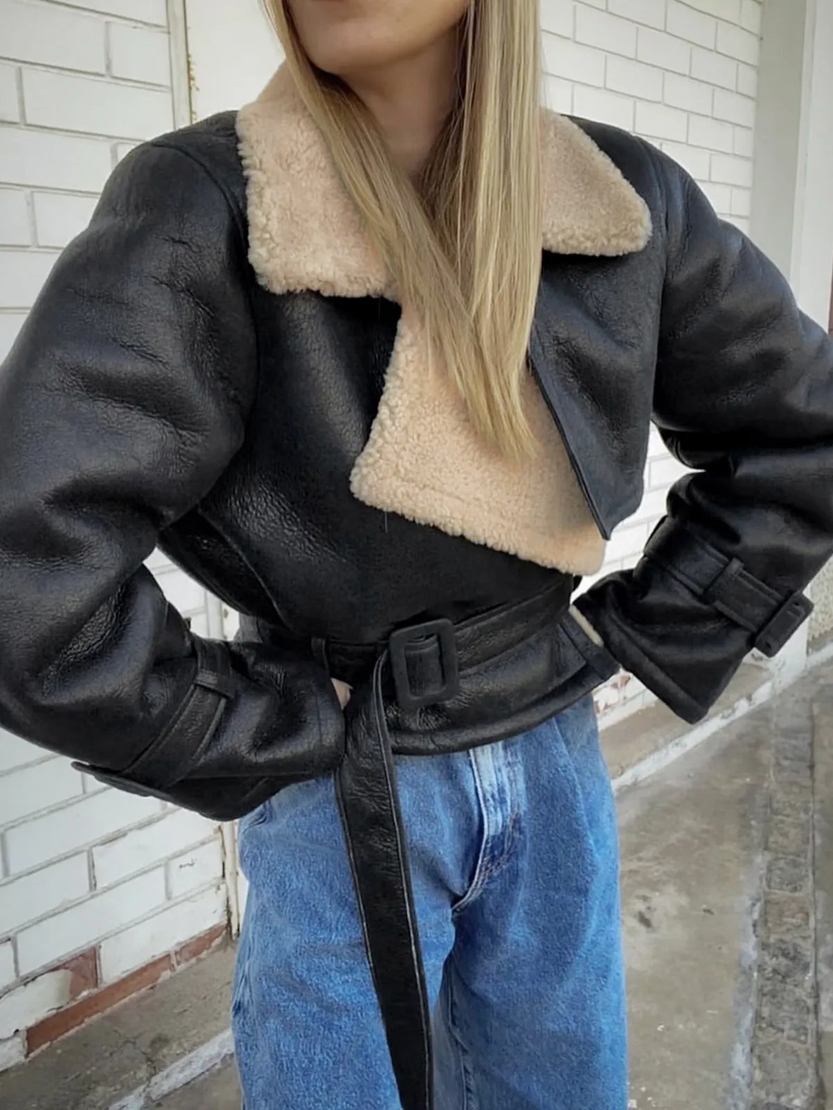 CHICMY- Too Blessed Sherpa Lined Shearling Leather Flight Jacket