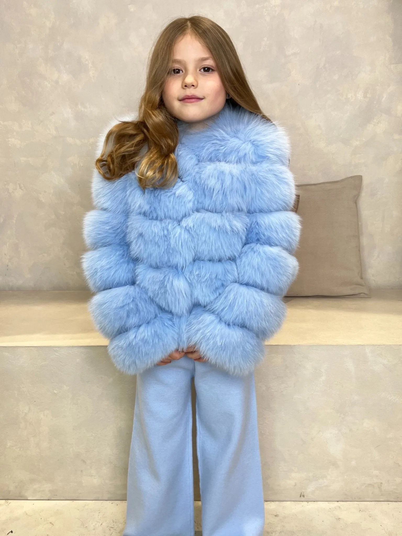 Childrens Baby Blue Luxury Fur Coat