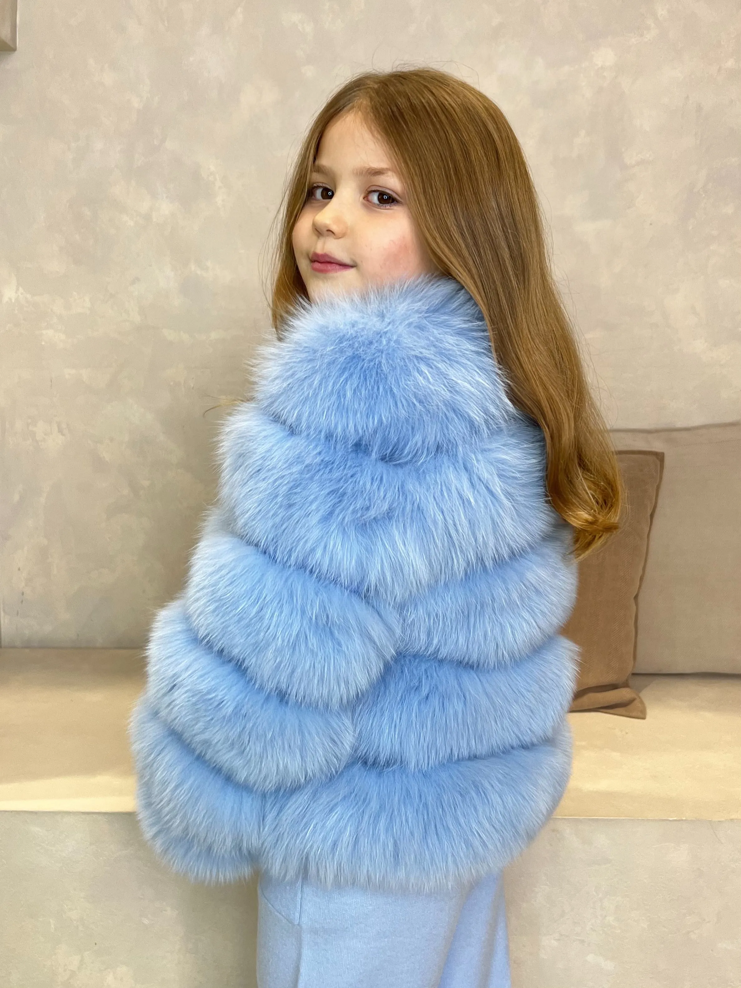 Childrens Baby Blue Luxury Fur Coat